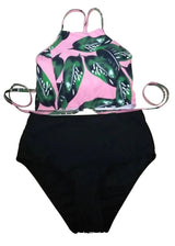 ladies split wave stripe swimsuit two piece size wear-S-7