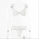 Ladies Underwire Lace Lingerie Suit Fashion-White-6