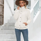 Lamb Plush Cardigan Jacket Double-sided Plush Jacket Coat-White-6