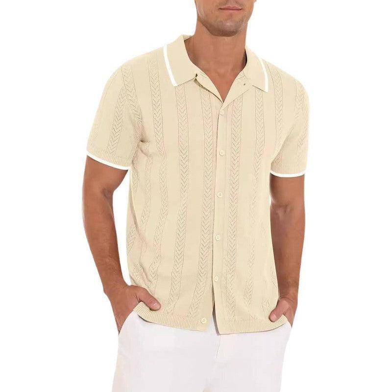 Lapel Short-sleeved Shirt Summer Fashion Casual Stitching Green / 3XL-Beige-6