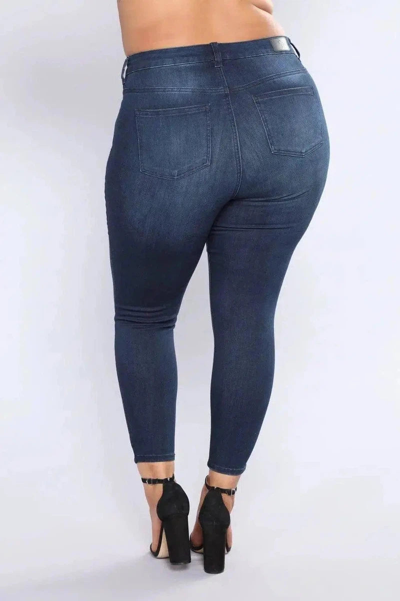 Large size women's hole dark blue big ass jeans women's-5