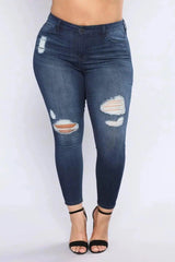 Large size women's hole dark blue big ass jeans women's-9