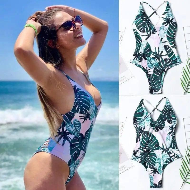 Leaf print bikini-Green-1