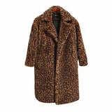 Leopard print oversized suit collar fur coat-Brown-6