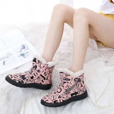 Letter Print Boots Winter Warm Plush Snow Boot Women Shoes-9