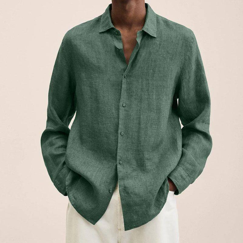 Long Sleeve Lapel Shirt Men's Loose Button Cardigan Sshirt-Green-6