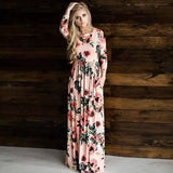 Long Sleeve Printed Floral Dress-Pink-6