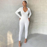 Long Sleeve Solid Color One-piece Trousers-2