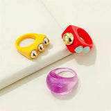 3pcs Korean geometric resin ring ins net red new acrylic-Multi-3