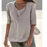 Women's V-Neck Casual Linen Blouse-Silver-4