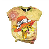 Funny Animal Graphic Casual T-Shirt-Yellow-2