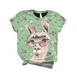 Funny Animal Graphic Casual T-Shirt-Green-3