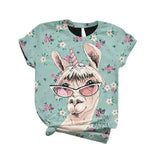 Funny Animal Graphic Casual T-Shirt-Blue-4