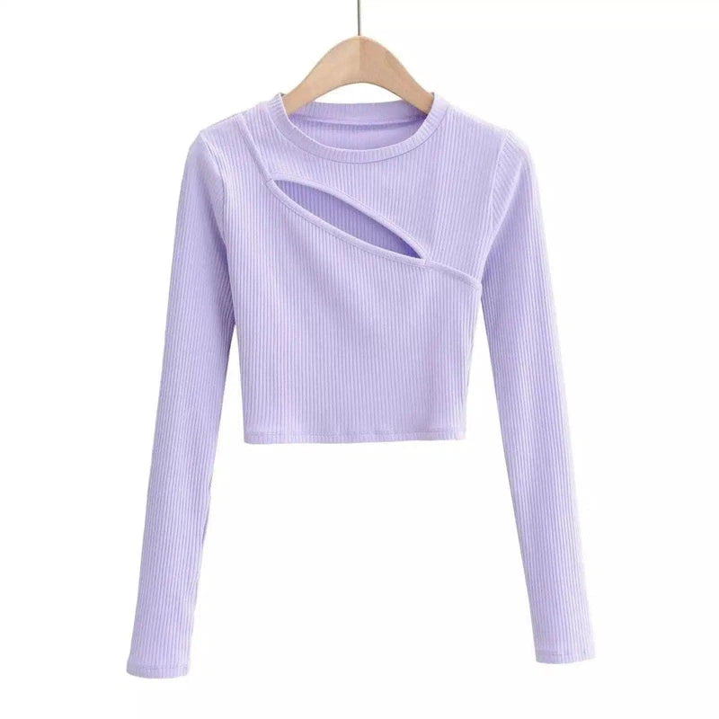 LOVEMI - Lovemi - Aproms-Women Ribbed Knit Long Sleeve T-Shirt Sexy