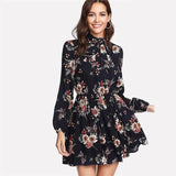 Autumn Floral Women Dresses Multicolor Elegant Long Sleeve-11