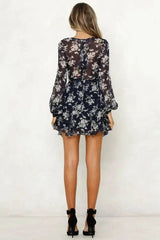 Autumn new fashion flower print long sleeve dress-4