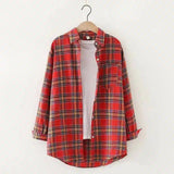 Plaid Long Sleeve Casual Shirt-Red grid-2