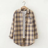 Plaid Long Sleeve Casual Shirt-Khaki-4