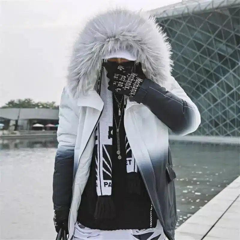 Big fur collar gradient coat-White-1