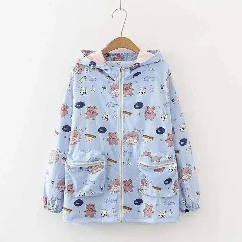 LOVEMI - Lovemi - Big Girl Cute Printed Trench Coat Loose Hooded