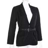 LOVEMI - Lovemi - Black Long Blazer With Sashes Autumn Coat