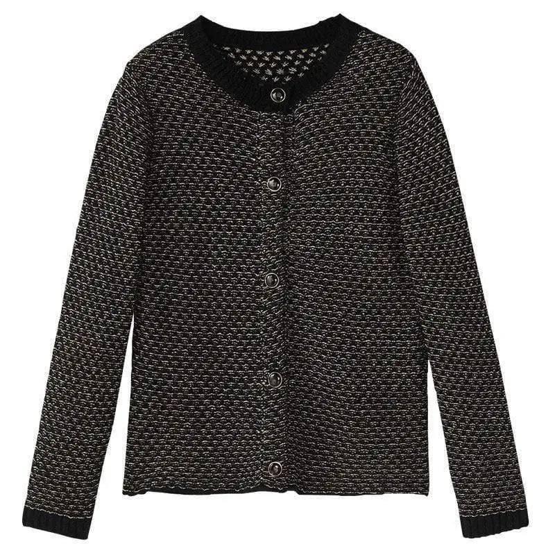 LOVEMI - Lovemi - Black Textured Long-Sleeved Knitted Cardigan Short