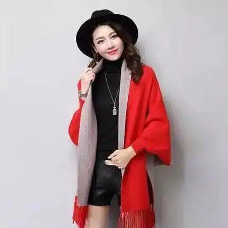 Elegant Women's Fringed Poncho Cape-3