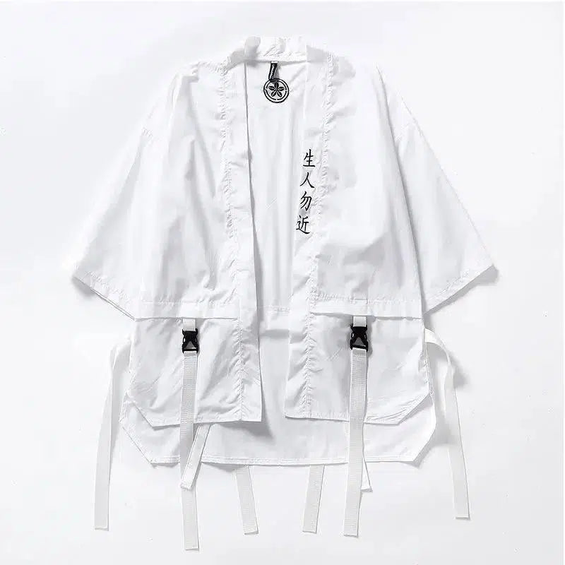 Cardigan cotton and linen casual robe-White-1