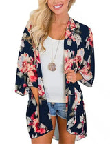 Floral Kimono Cardigan for Women-Navy-1