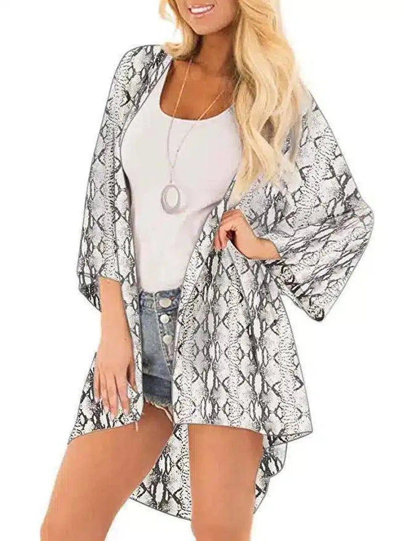 Floral Kimono Cardigan for Women-Grey-6