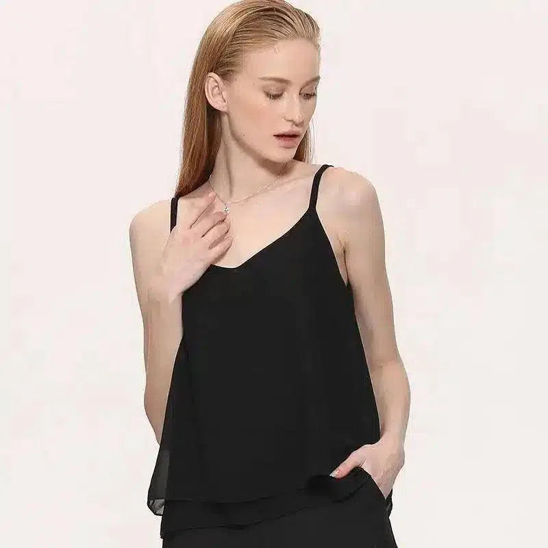 Sleeveless Layered Tank Tops for Women-Black-2