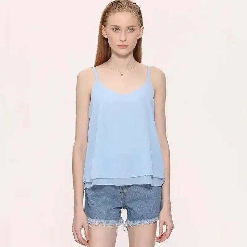 Sleeveless Layered Tank Tops for Women-Blue-3