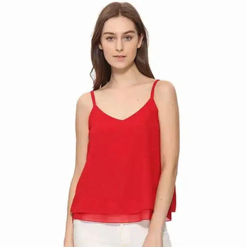 Sleeveless Layered Tank Tops for Women-Red-4