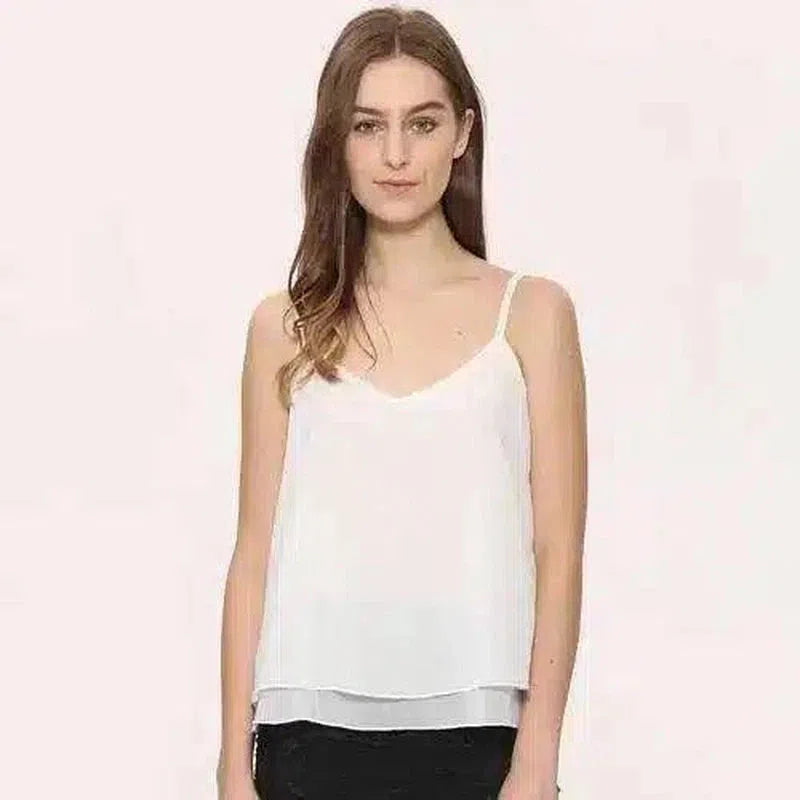 Sleeveless Layered Tank Tops for Women-White-5