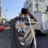 Chrysanthemum sweater couple hip-hop coat-Grey-4