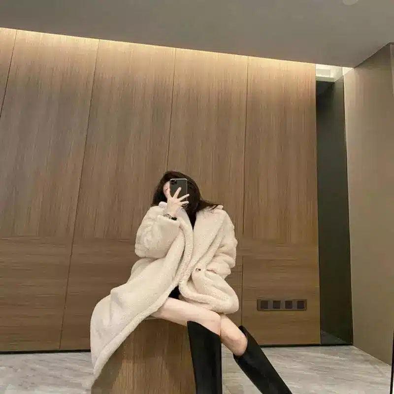 Coat Women's Wool Fur Profile Mid-Length Faux Fur-Creamy white-5