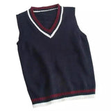 Knit Sleeveless Sweater Vest with Tie Detail-Royal blue-5