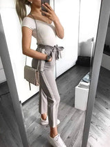 LOVEMI - Lovemi - Color matching casual pocket bow pants