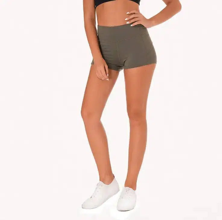 Coloravlue Soft Nylon Fitness Jogger Shorts Women High Waist-ArmyGreen-28