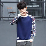 Colorblock thin section long sleeve t-shirt-Blue-5