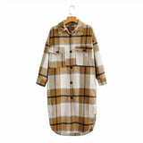 Contrasting Plaid Casual Fashion Simple Long Woolen Coat-Khaki-4