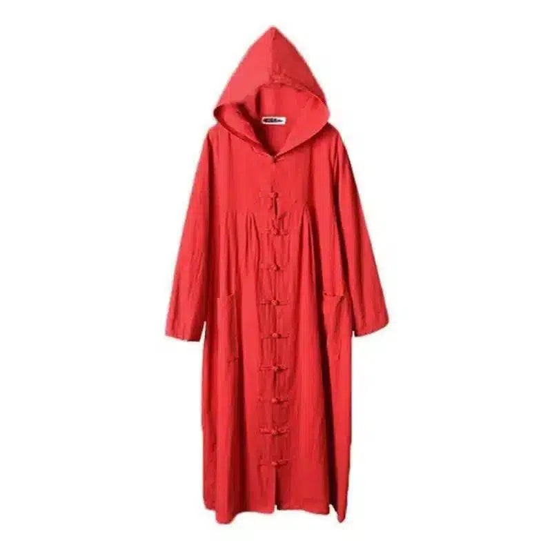 Hooded Long Raincoat for All-Weather Protection-Red-2