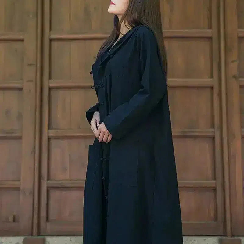 Hooded Long Raincoat for All-Weather Protection-Black-3