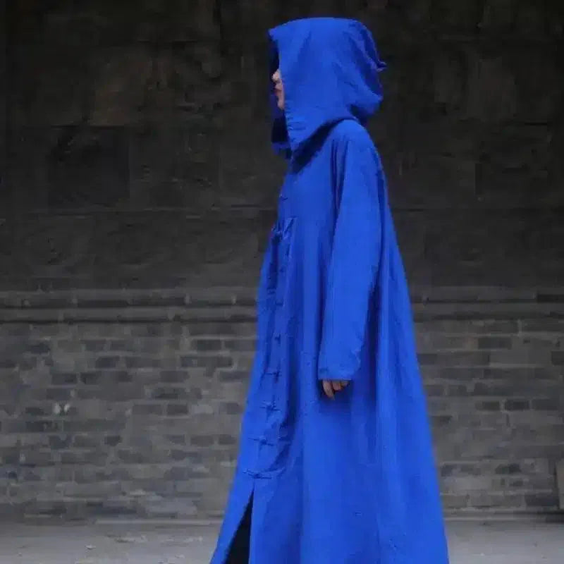 Hooded Long Raincoat for All-Weather Protection-Blue-4