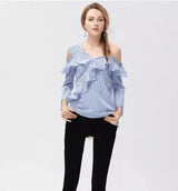 Women's Ruffled Cold-Shoulder Blouse-S-1