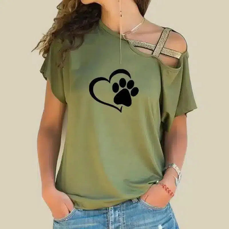 Women's Cold Shoulder Pet Lover T-Shirt-green-1