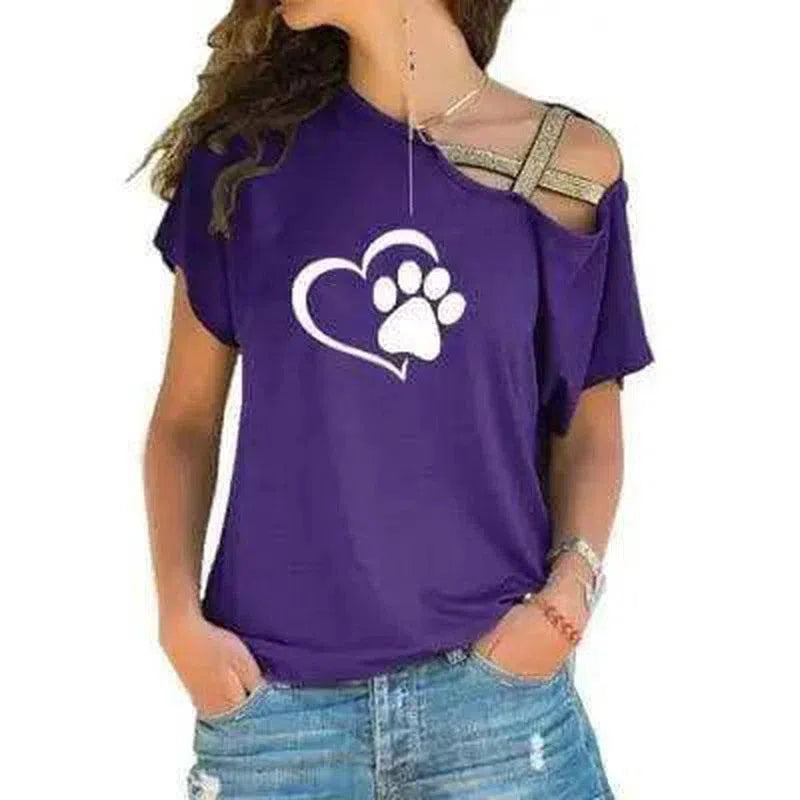 Women's Cold Shoulder Pet Lover T-Shirt-Violet-3