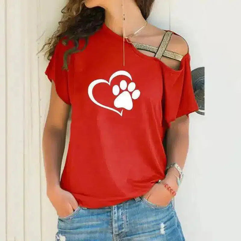 Women's Cold Shoulder Pet Lover T-Shirt-Iron oxide red-4