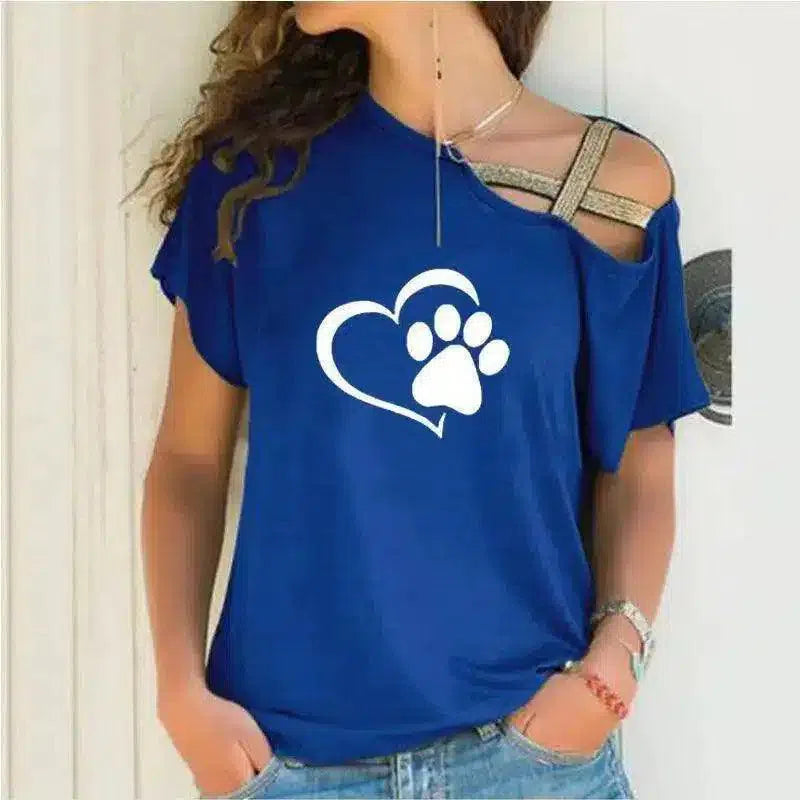 Women's Cold Shoulder Pet Lover T-Shirt-Sapphire blue-5