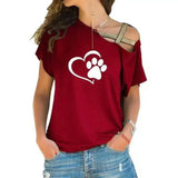 Women's Cold Shoulder Pet Lover T-Shirt-Wine red-6